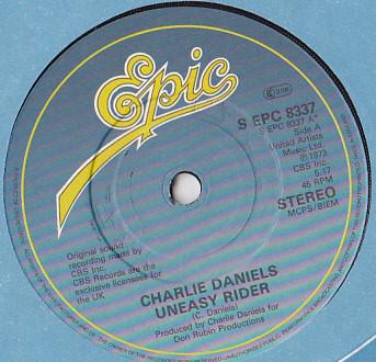 

7inch Record CHARLIE DANIELS - Uneasy Rider SEPC8337 Epic 1980 UK Folk Used
