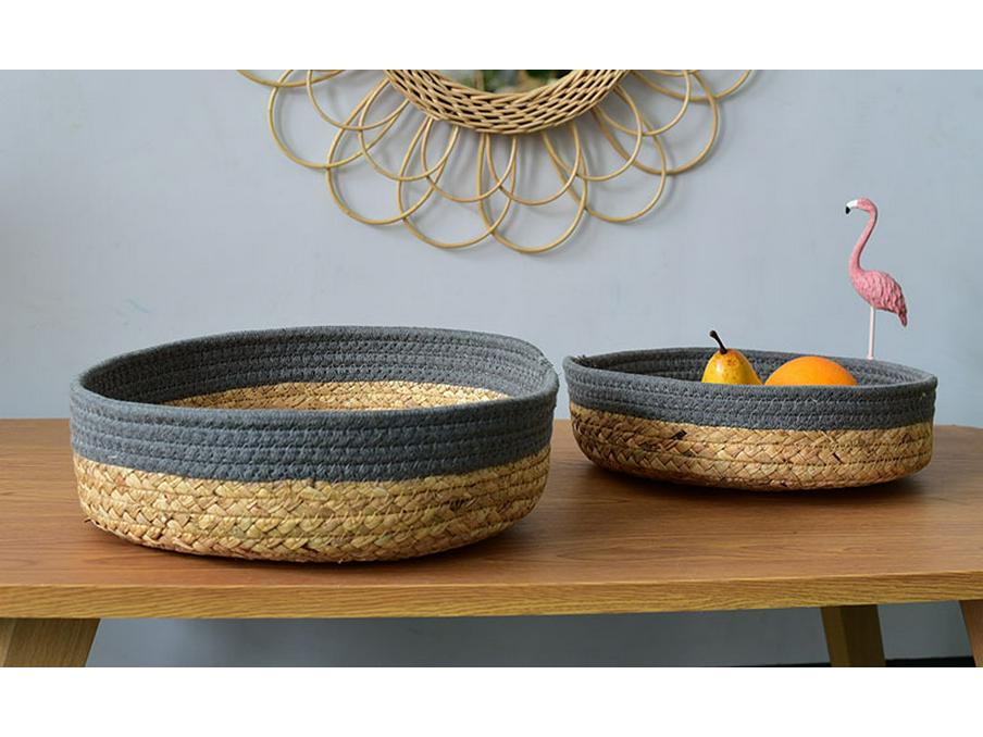 Round Woven Water Hyacinth Basket - Home Snack and Sundries Organizer