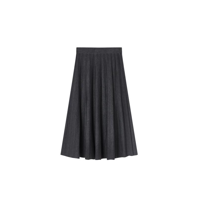Women s Elegant Gray Knitted A-Line Midi Skirt S