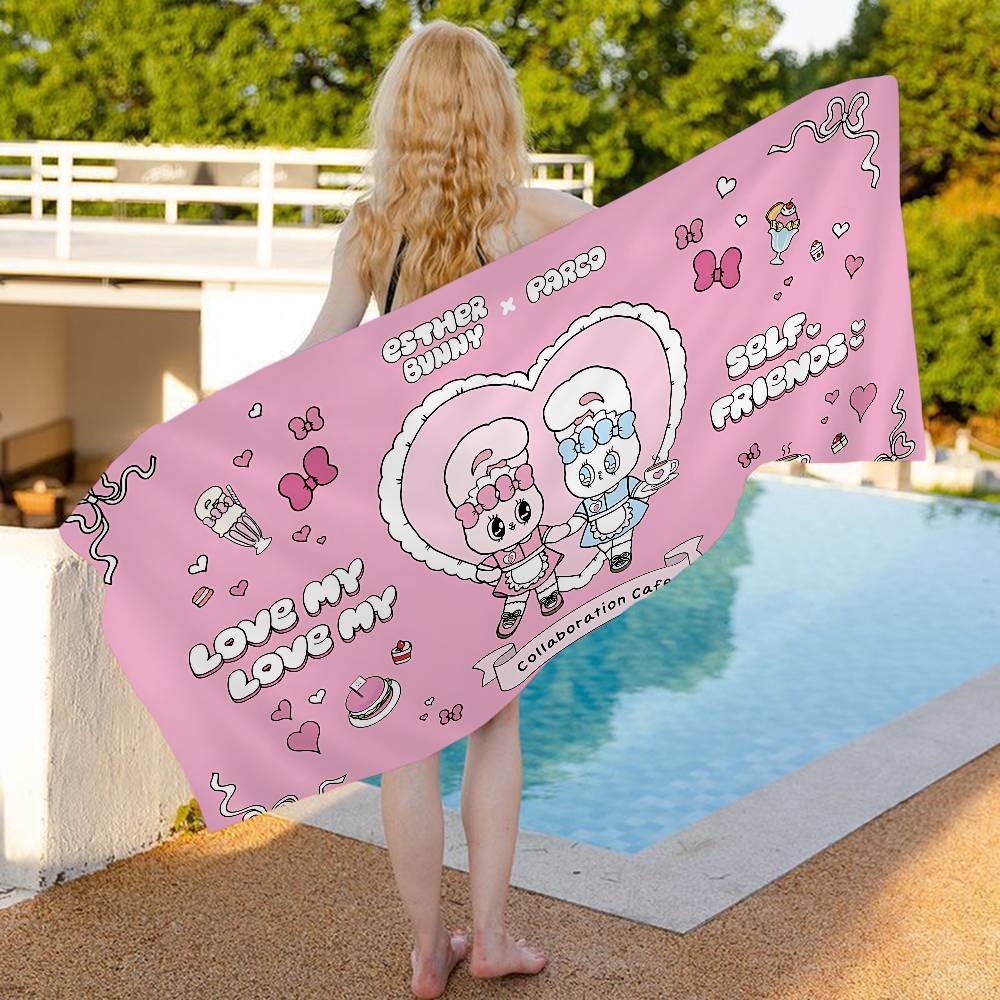 E-Esther Bunny Cartoon Microfiber Printed Beach Towel Mountain Climbing Yoga Beach Swimming Running Absorbent Soft Towel