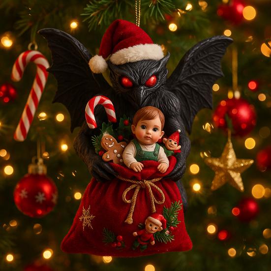 Dark Christmas Ornament 2D Acrylic Headless Santa/Devil Christmas Tree Ornament for Indoor Outdoor Home Party Decor