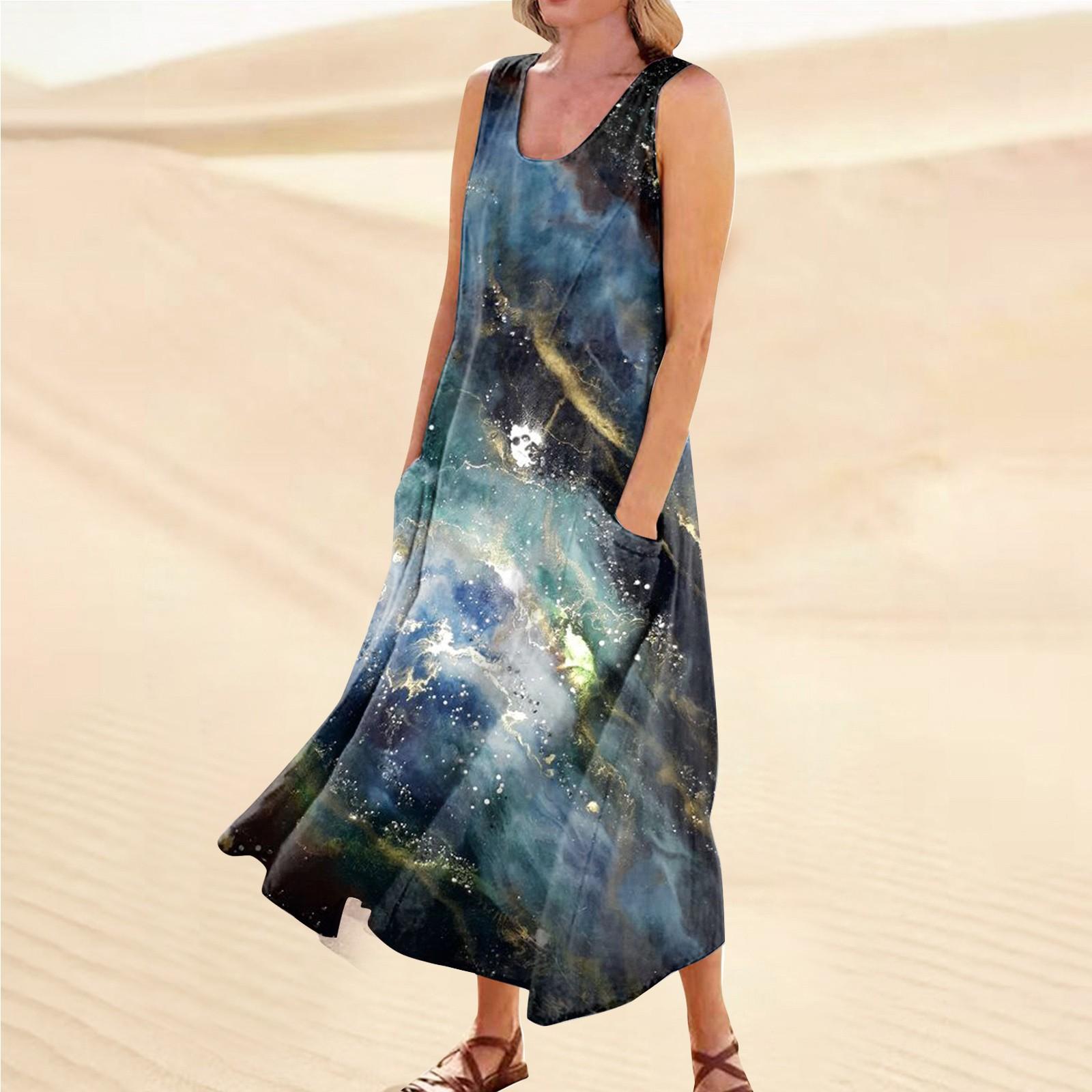 

Женское летнее повседневное модное платье без рукавов с карманом и круглым вырезом L чёрный