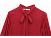 European & American Style Women's Red Bow Long Sleeve Stand Collar Shirt