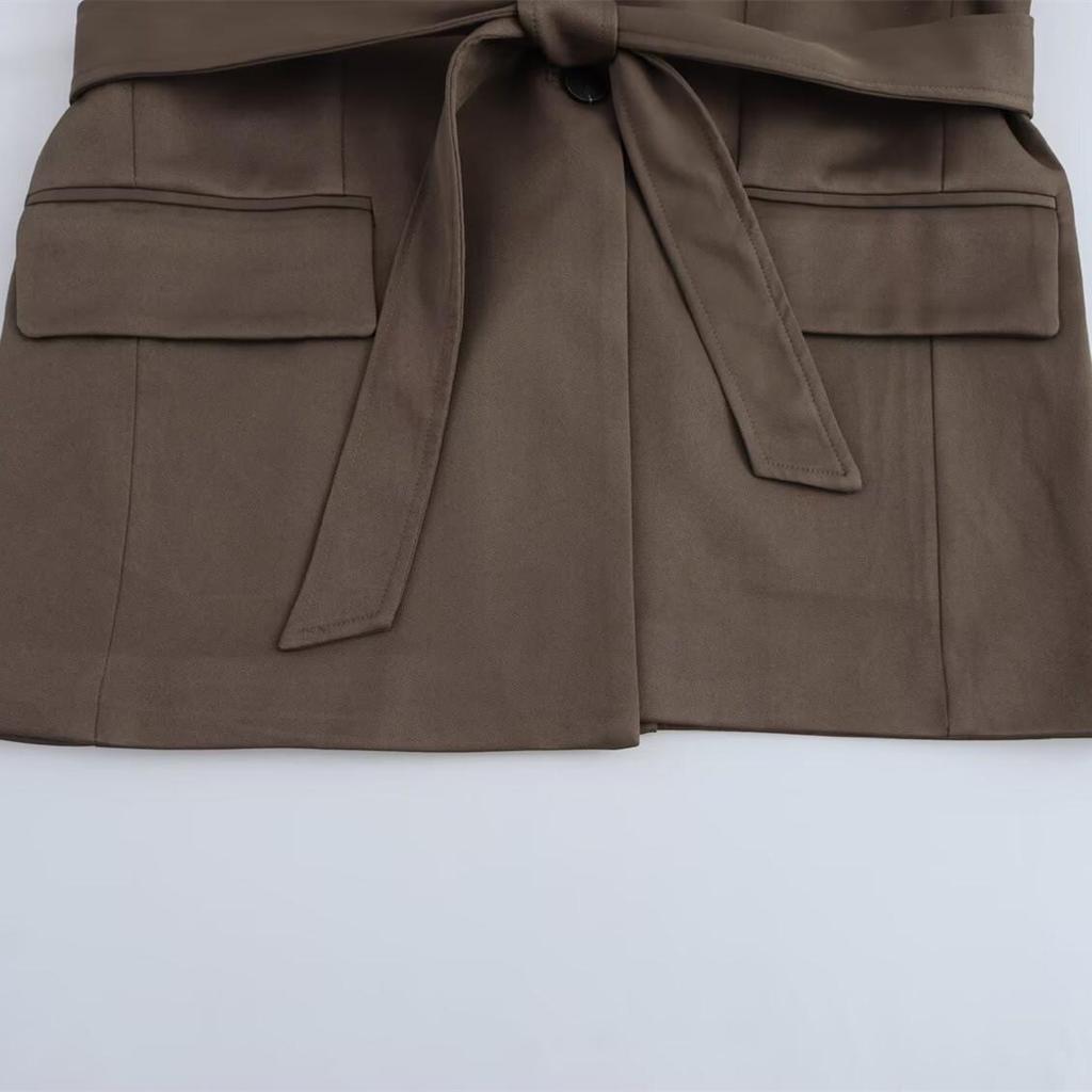 2025 Spring Women's Belted Lapel Long-Sleeve Fashion Suit Jacket