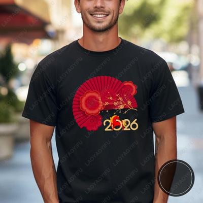 Chinese Women Men Cotton Tshirt 2026 Year of The Horse Clothing Gift Chinoiserie Zodiac Lunar New Year Camisetas Vietnamese Tops