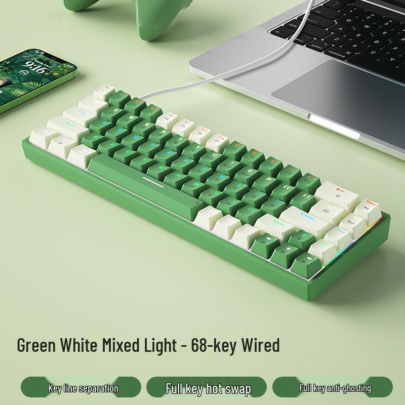 BOW Hot-Swappable Wired Mechanical Keyboard - Universal Compact Gaming with Small Red/Brown Switches, 68 Keys