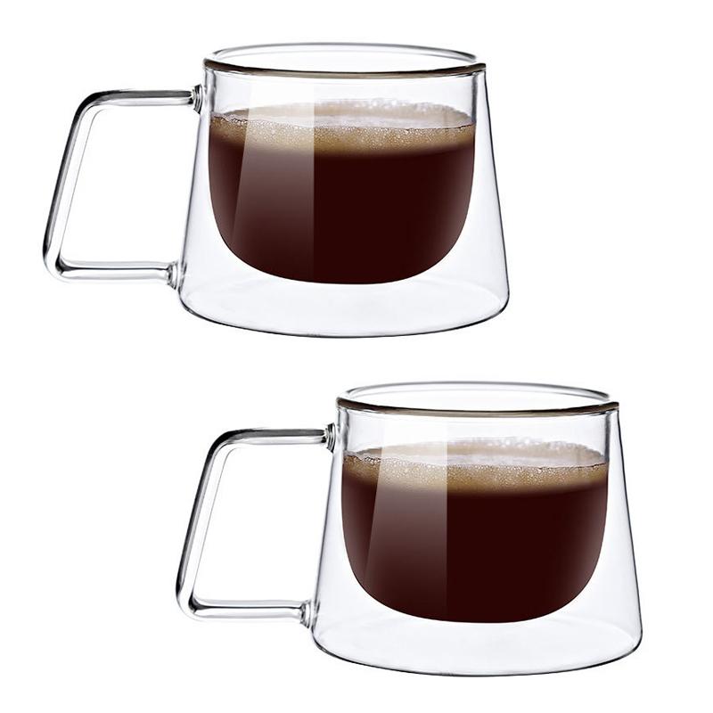 200ml Doppelwandiges Glas Kaffeetasse Transparent Hitzebeständig Espressotasse mit Henkel Latte Cappuccino Frühstückstee Wasserglas