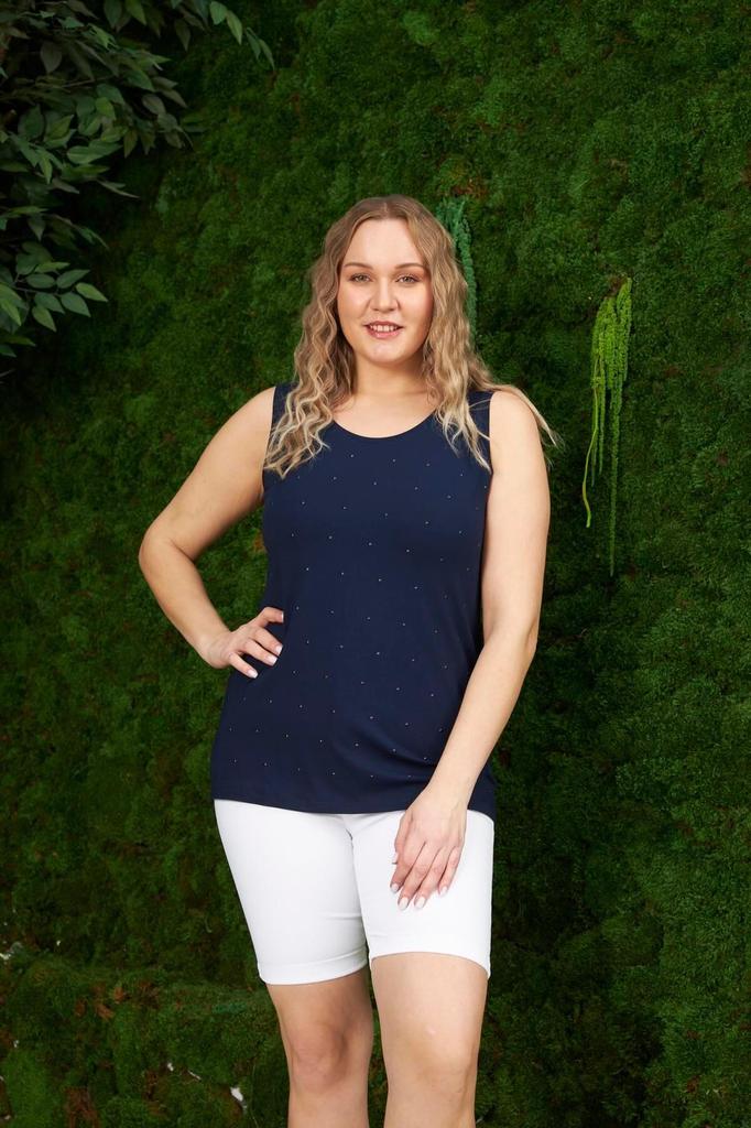 Women's Style Big Size T-Shirt Plus Size Green Undershirt With Pearl Stone Detail