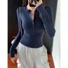 Women’s Autumn V-neck Sexy Button-Up Long-sleeved T-shirt: Slim-fit, Slimming Base Layer Top