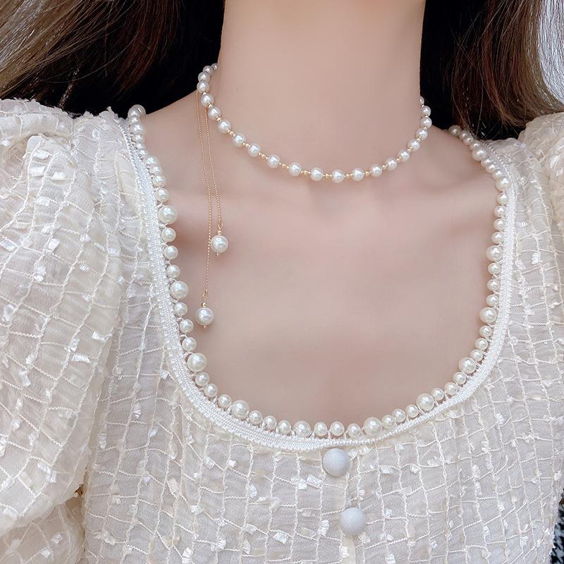 2025 Clavicle Chain Hepburn Style Accessories Niche Design Sense Pull-Up Pearl Necklace