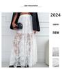 Elegant Sheer Lace A-Line Midi Skirt, Sizes S-5XL, European and American Style Fashion Skirt for Women
