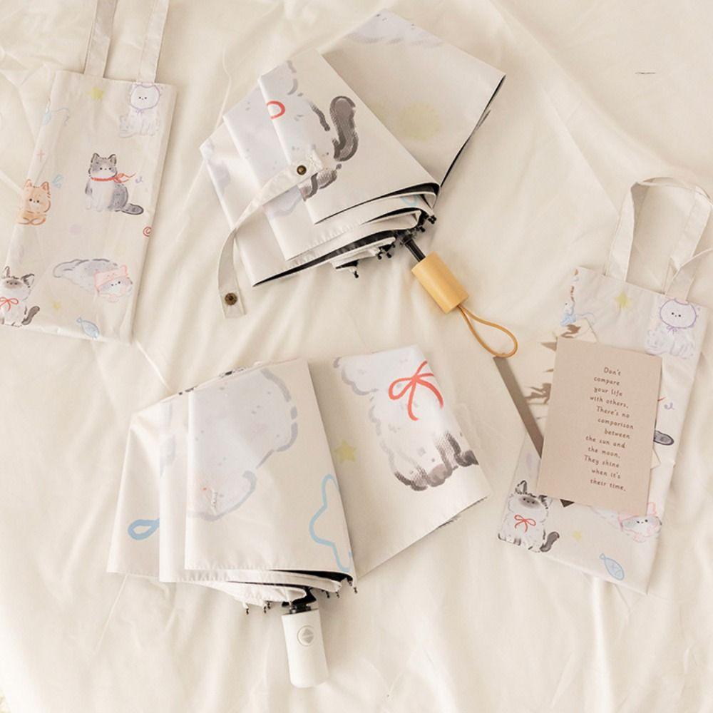 UV Protection Cat Sun Protection Umbrella 3-Ribs Folding Sun Umbrella  Outdoors