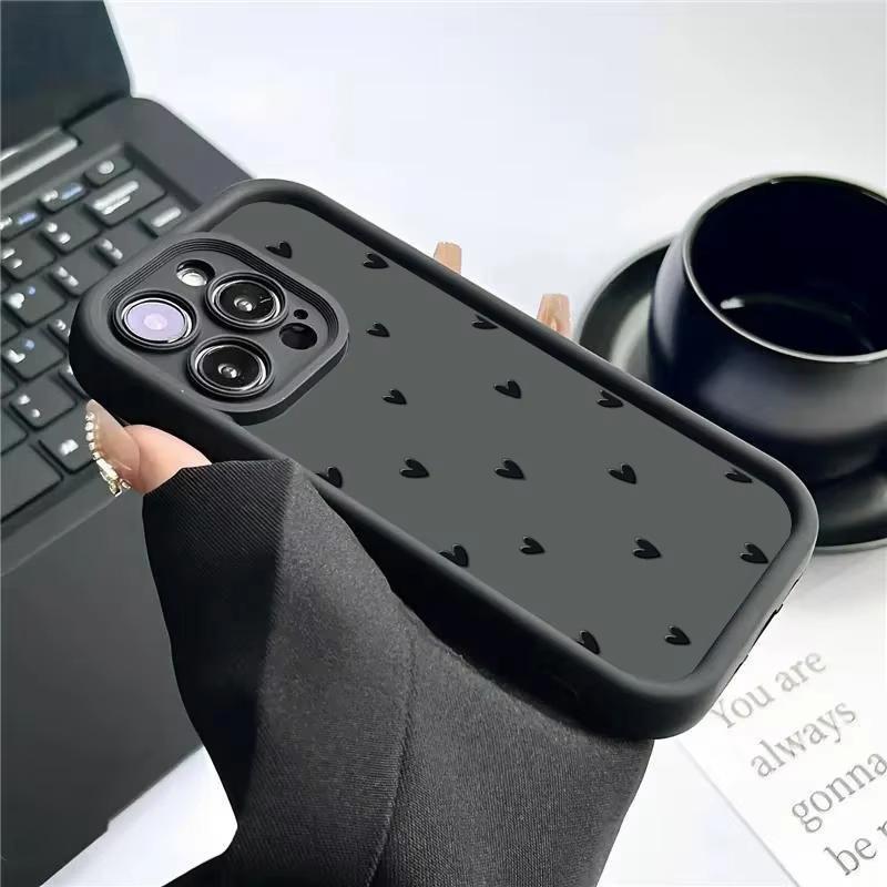 Phone Case For iPhone 16 15 13 14 12 11 Pro Max 7 8 15 16 Plus XR X XS Max SE2022 Love Heart Print Matte Soft Shockproof Cover
