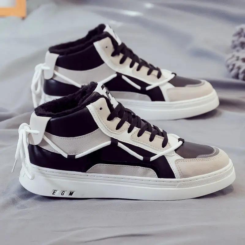 Korean Style Trendy 2026 Spring Autumn New Men's High Top Lace Up Casual Sports Skate Shoes Versatile Mid Top for Youth Students