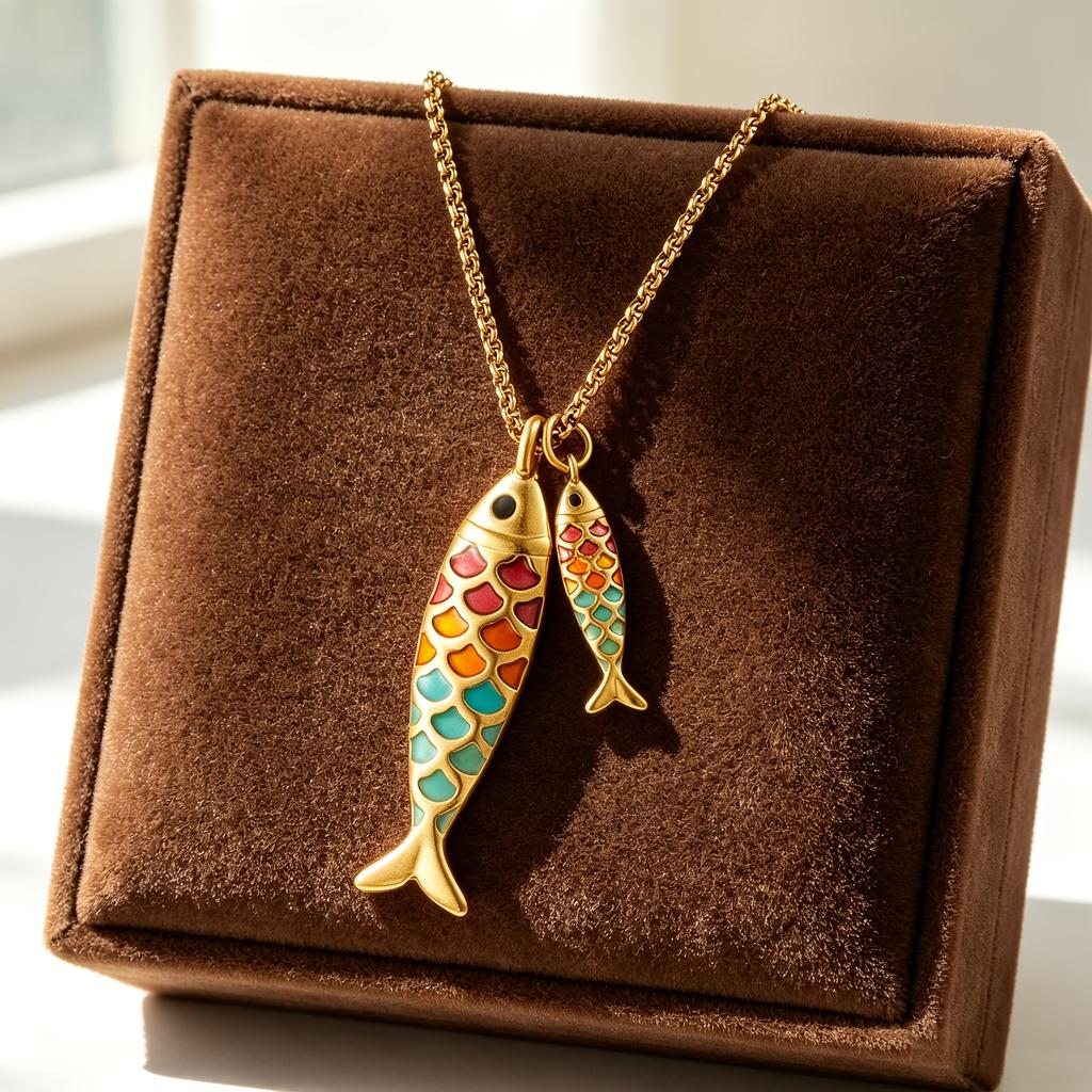 Exquisites und elegantes Damen-Kettenanhänger-Set aus 304er Edelstahl in Gold mit buntem fischförmigem Anhänger für den täglichen Gebrauch, Partys und Jubiläen/Geburtstage
