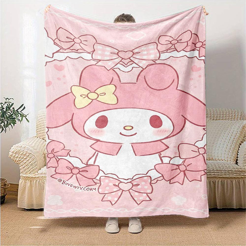1pc My Melody bow blanket Lightweight Flannel Throw for Sofa Bed Travel Camping Livingroom Office Couch Chair