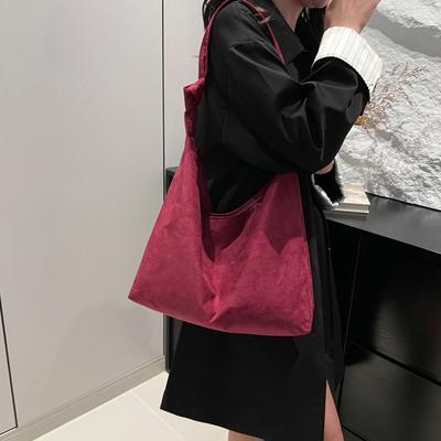 Bolso de Axila de Ante para Mujer 2025 Nuevo Retro Estudiante Clase Bolso Tote Gran Capacidad Versátil Bolso de Hombro