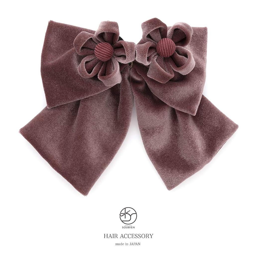 (Soubien) Hair Ornament for Graduation Ceremony, Hakama, Coming-of-Age Ceremony, Furisode, Ribbon, Pink, Flower, Velvet, Tsumami-zaiku, Comb-type
