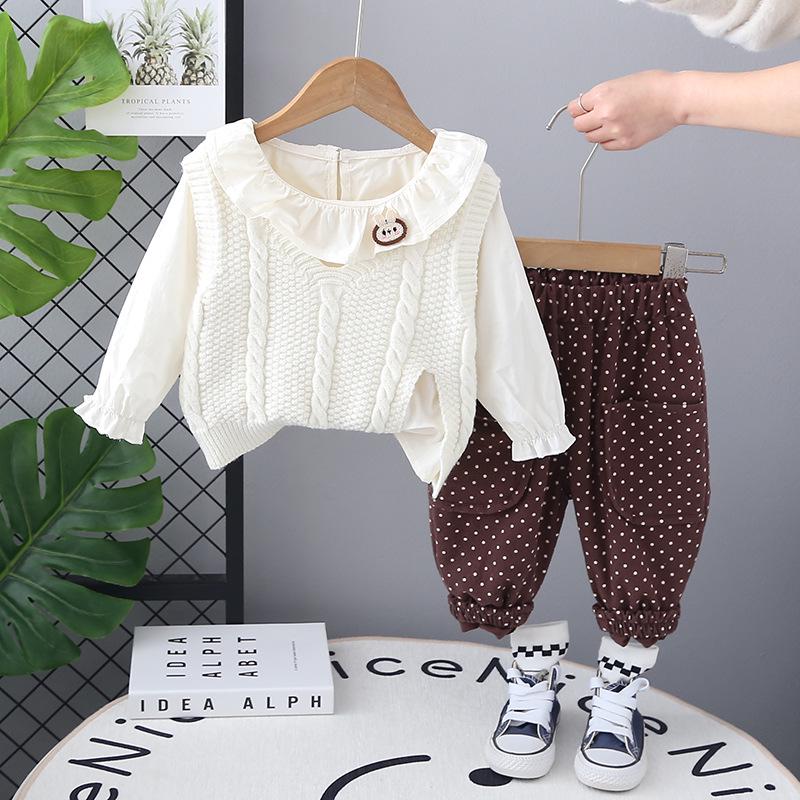 

2025 Комплект сезонной одежды-тройки для девочки в возрасте 1-3 лет 90cm белый/кремовый