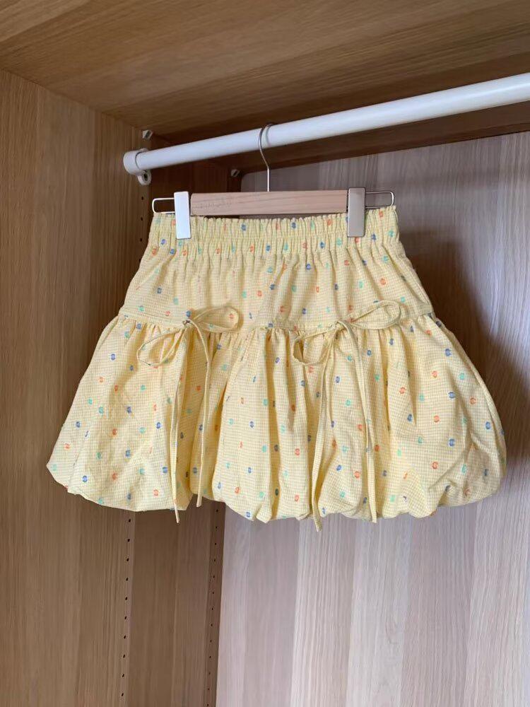 

Желтые брюки-юбка с цветочным бутоном в горошек - Женские Летние 2024, Эластичная талия, Милый и Молодежный дизайн Large жёлтый