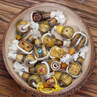 Camel Bone Tibetan Mantra Dice Beads – Six-Character Wenwan Inlaid Accessory