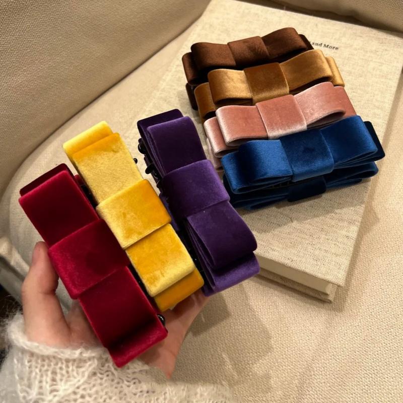 Korean Double-Sided Velvet Bow Banana Clip Women'S Autumn And Winter Temperament Elegant Ponytail Vertical Clip Hair Accessories