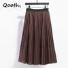 Cotton Brown Tulle Pleated Maxi Skirt Elastic Waist A-Line Skirt  Breathable with Good Drape QTS001