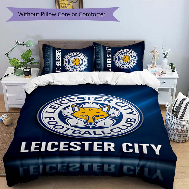 3pcs Leicester City FC Design Cover Set - HD Printed Bedding with 1 Cover and 2 Pillowcases - Perfect for Home and Dorm Decor