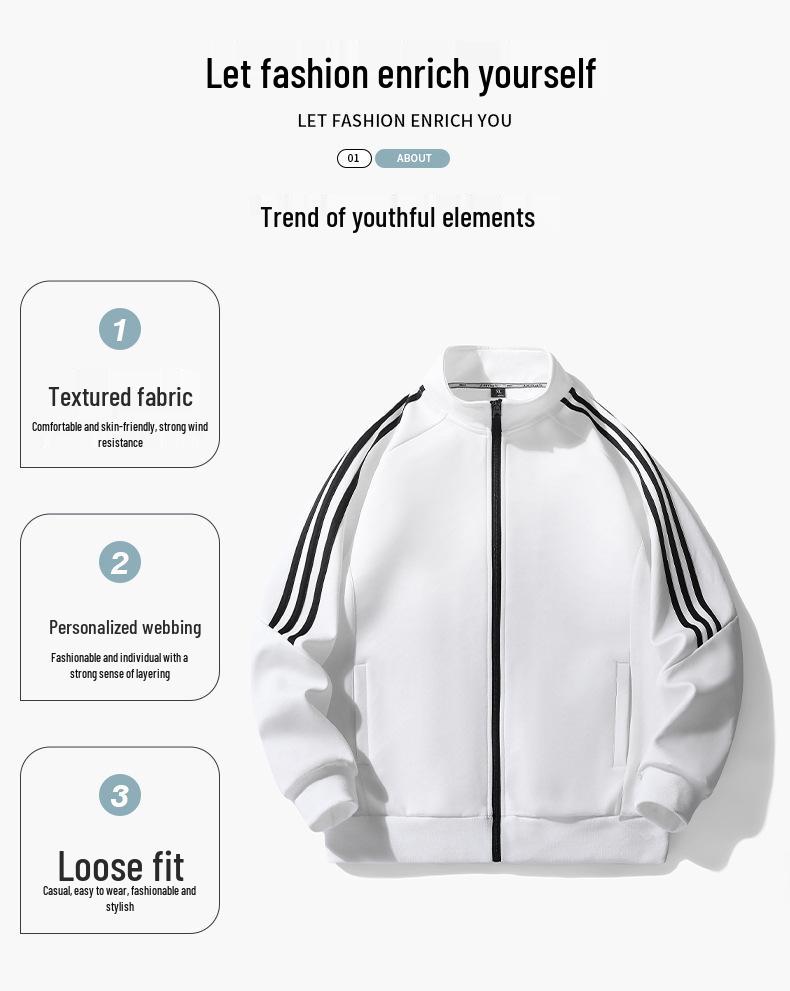 Chaqueta con capucha y cárdigan de tres rayas para hombre para primavera/otoño - Moda deportiva casual