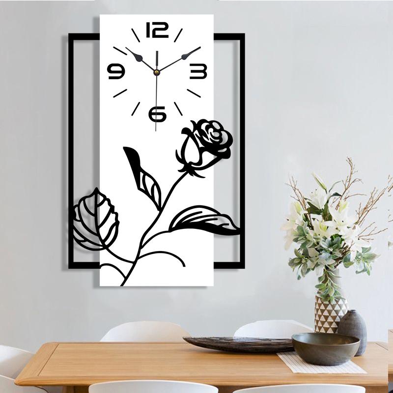 Rectangular Three-dimensional Rose Pattern Silent Wall Clock Modern Art Style Home and Office Decoration