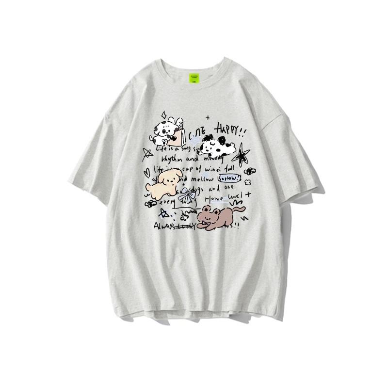 Baumwoll-Cartoon-Oversized-Kurzarm-T-Shirt für Damen - Schicker Sommer-Hongkong-Stil