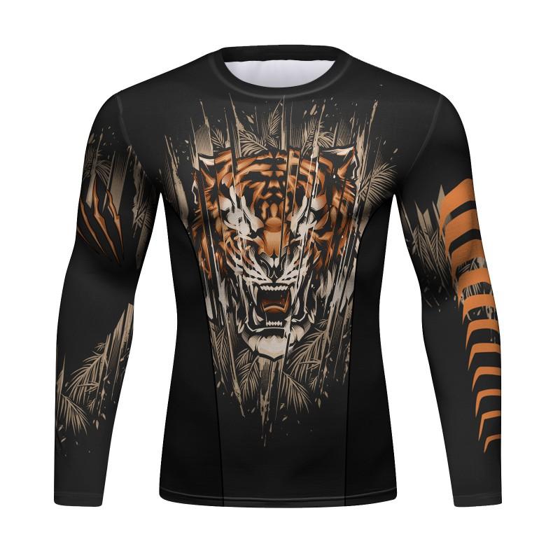 Mens Quick-Dry Long Sleeve T-Shirt Breathable Sport Tee With Animal Print Slim Fit Fall Winter