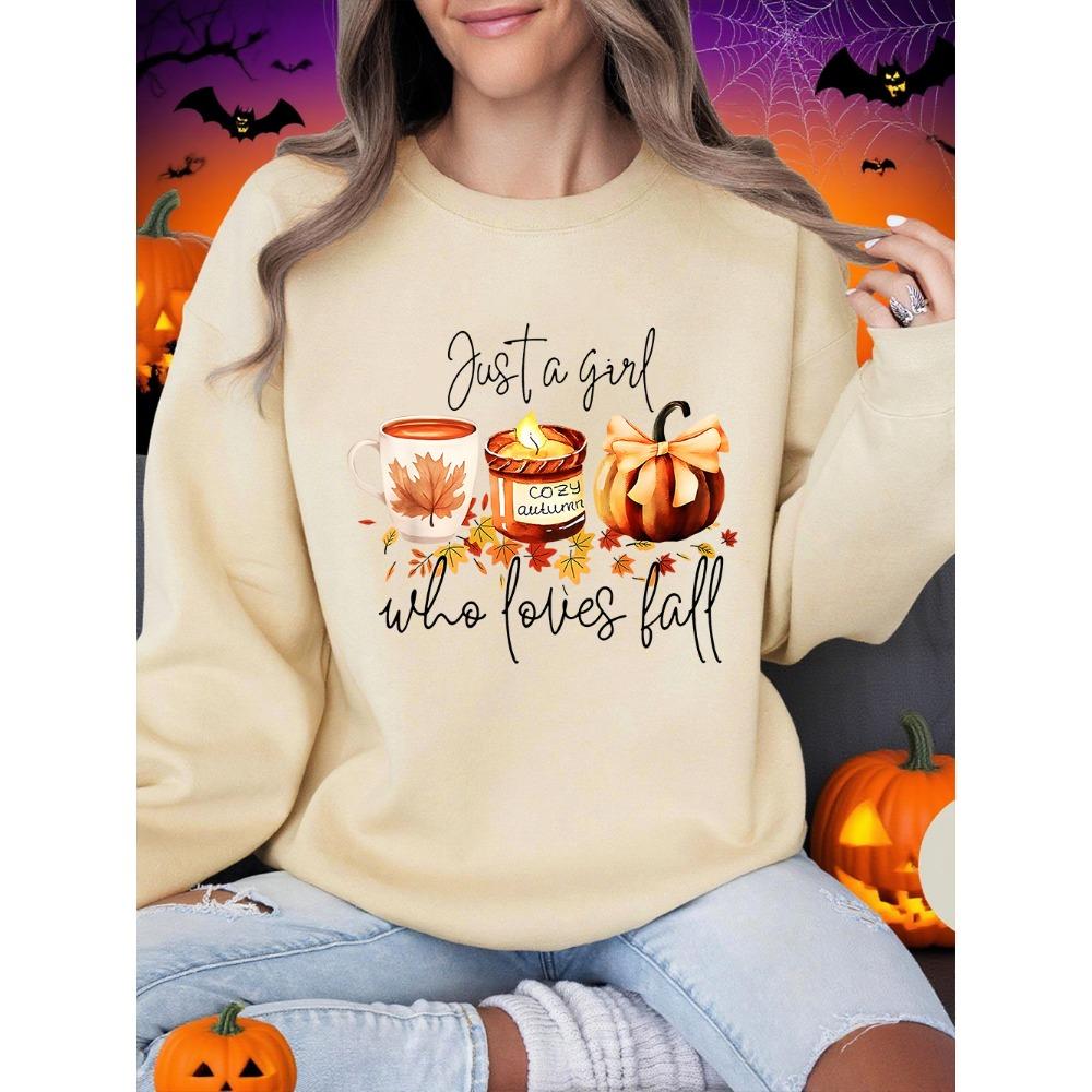 

Хэллоуин Толстовка Женская Девушка, Любящая Осень, Принтованные Худи с Тыквой, Свитшот с Круглым Вырезом, Свободный Теплый Пуловер, Зимняя Женская Одежда S