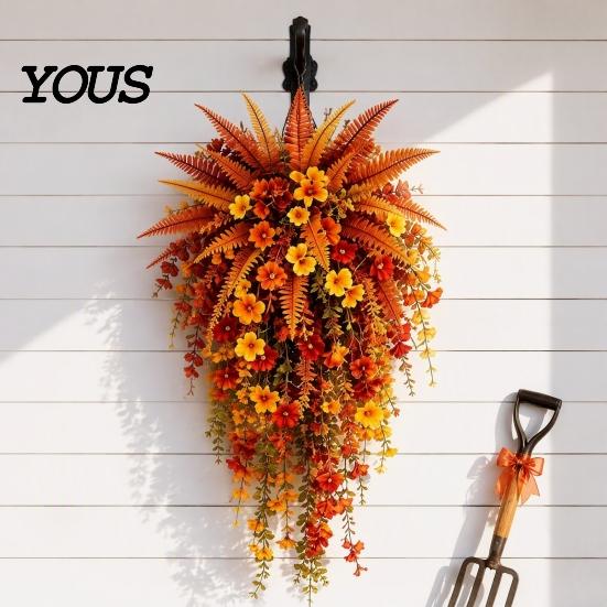 Maintenance Free Decorative Plants Fall Artificial for Hanging, UV-Resistant Faux Flowers, Realistic Plastic Flowers Garden Trailing Vines Autumn