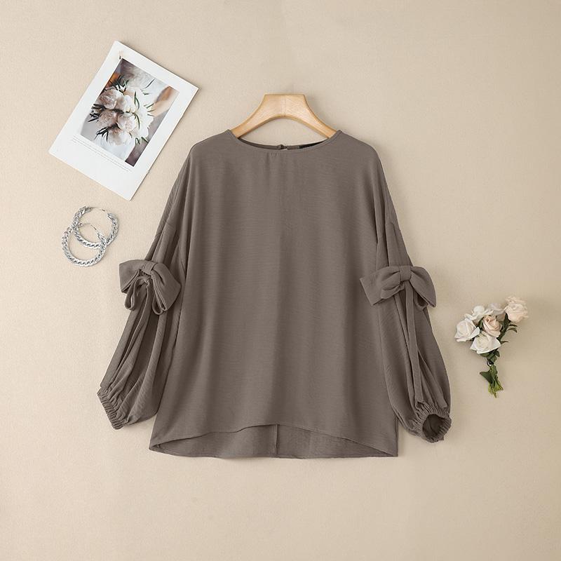 ZANZEA Women Round Neck Solid Color 3/4 Sleeve Casual Blouse