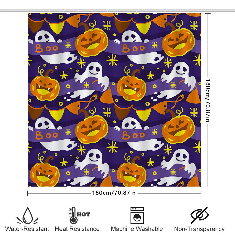 Halloween Printed Shower Curtain Waterproof Bathroom Decorative Waterproof Fabric Bathing Room Rug Decoration Purple
