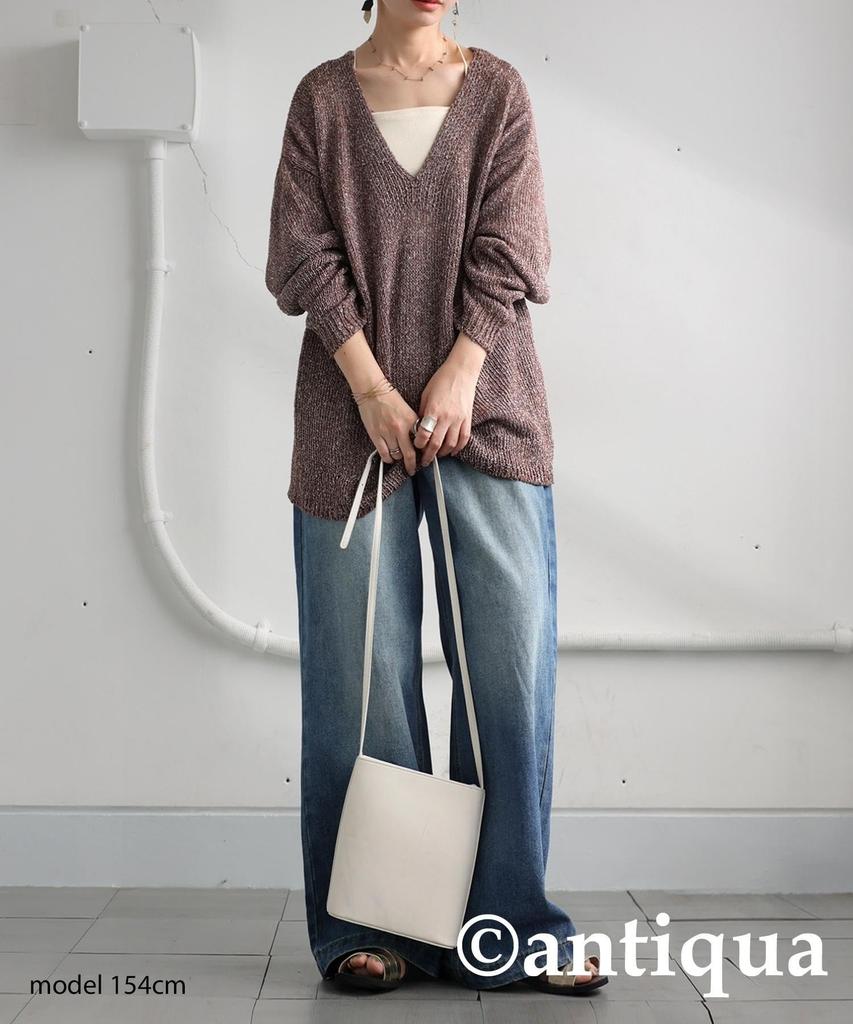 Antiqua Slub Knit One Size Brown Women's V-Neck Top, YP-00178, 10,