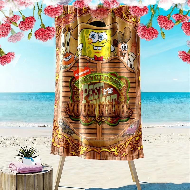 Custom Spongebob Squarepants Print Beach Towel, Large Soft Quick Dry Towel for Beach Camping Swimming