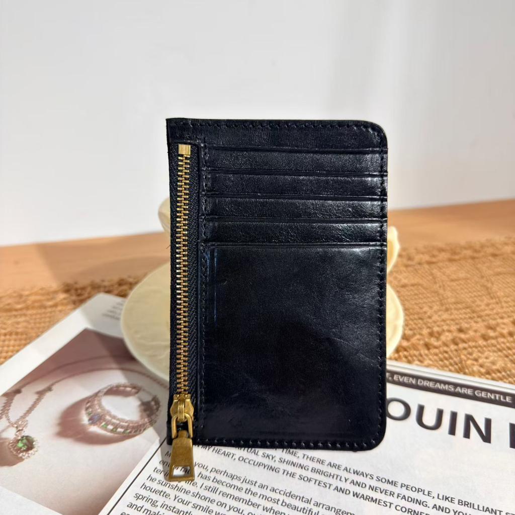 Genuine Leather Wallet for Women Vintage Slim Credit Card Holder with Zipper Coin Pocket