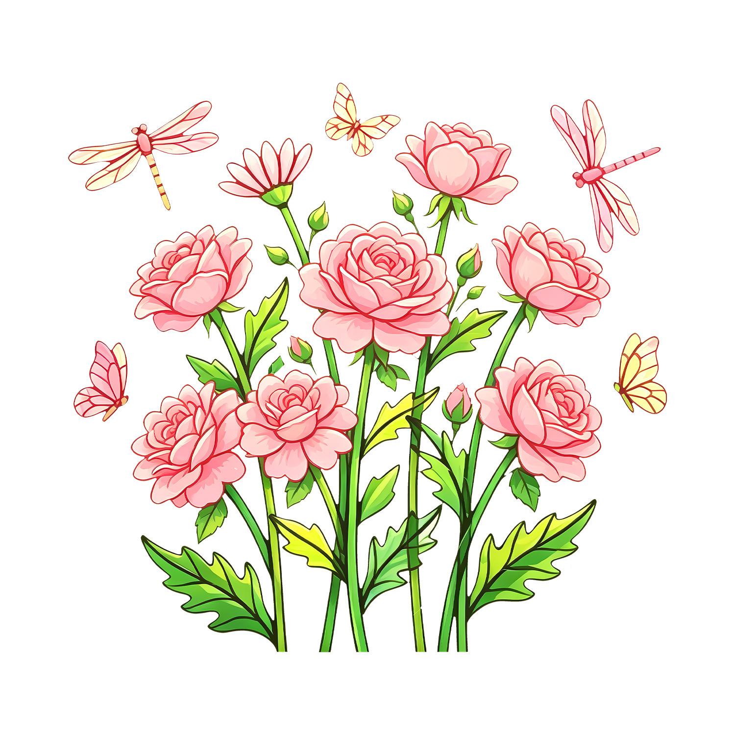 

Pink Rose Garden Window Static Cling No Glue for Bedroom Living Room Balcony Decor 29x29cm