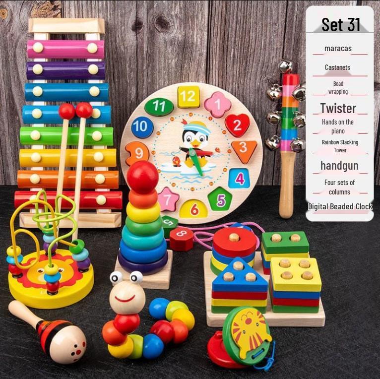 Wooden Educational Building Blocks and Beaded Xylophone Set for Infants and Toddlers – Ideal Children's Day Gift