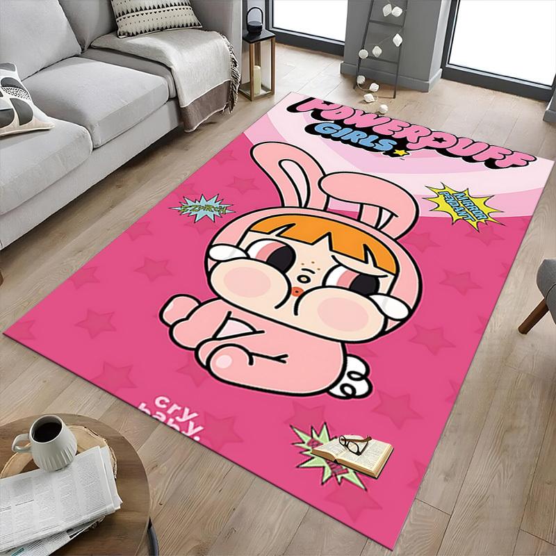 1pc Powerpuff Girls Carpet Anti Slip Polyester Floor Mat for office,Bedroom