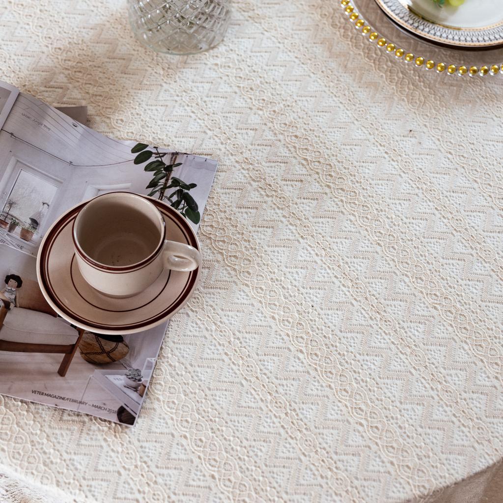 Embroidery Lace Tablecloth,Boho Round Tablecloth with Tassels Farmhouse Table Cover for Wedding Banquet Party Dining Table Decor