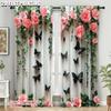 2pcs   Curtain Fabric 2D print Butterflies and pink roses Versatile Durable Polyester (without rod) Decorations For Home Use for