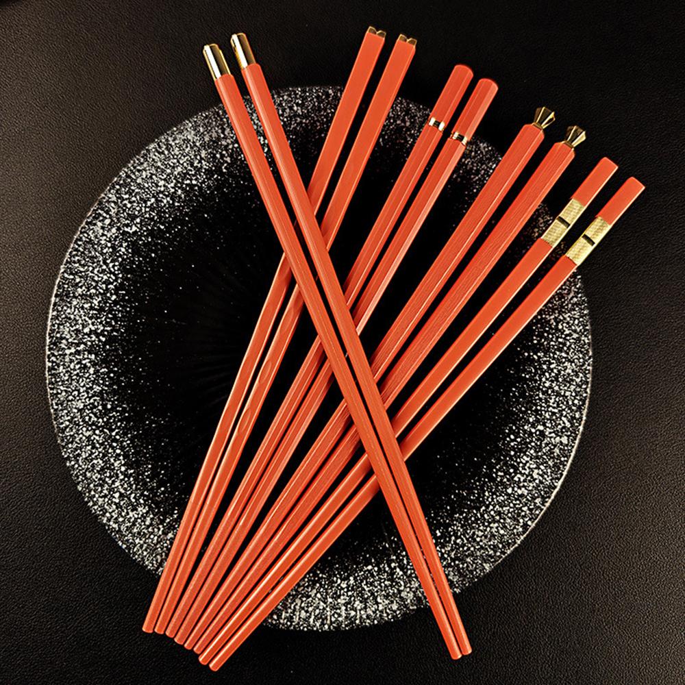 Orange 5 Pairs Chinese Chopsticks Sushi Sticks Korean Chopsticks Reusable Alloy Chop Sticks Kitchen Tableware Tool Accessories
