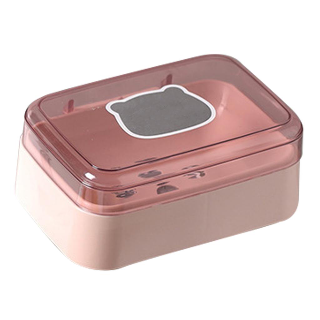 Soap Box Portable Drainable Plastic Soap Holder Container with Cover for Home Dorm Travel Pink