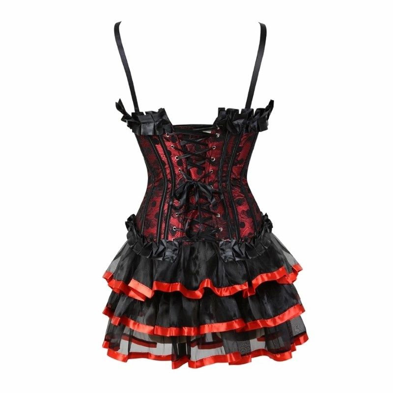 Women Corset Dress Bustier Top Skirt 24 Lace Print Mini Set