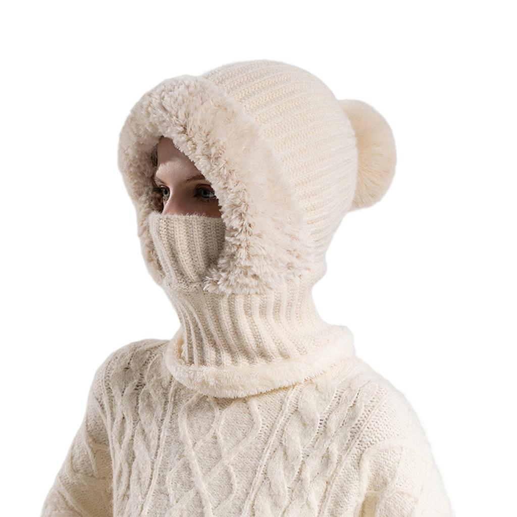 Women's Knitted Hat With Scarf And Mask In One, Windproof Fleece Wool Cap For Cycling And Cold Weather