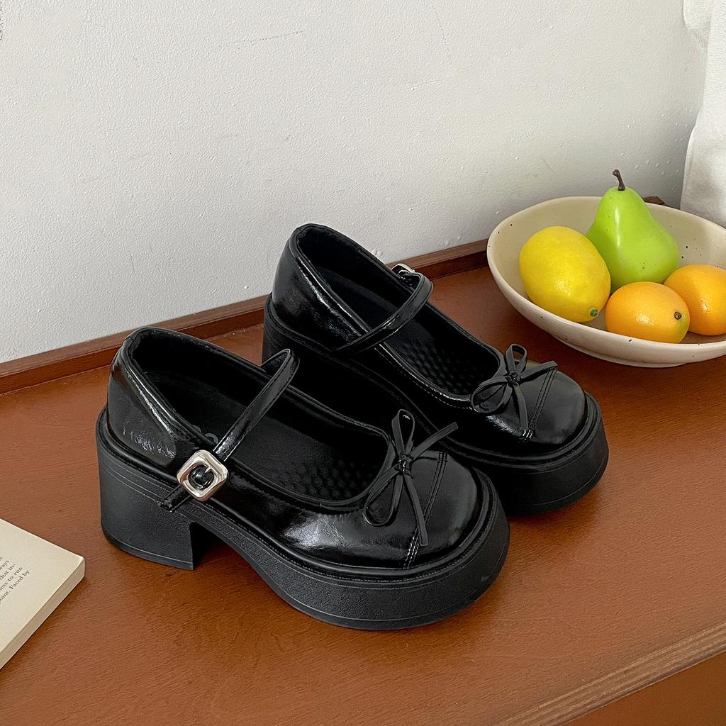 Silver French retro round head light mouth thick high heel single shoes women's 2025 new summer skirt JK Mary Jane shoes