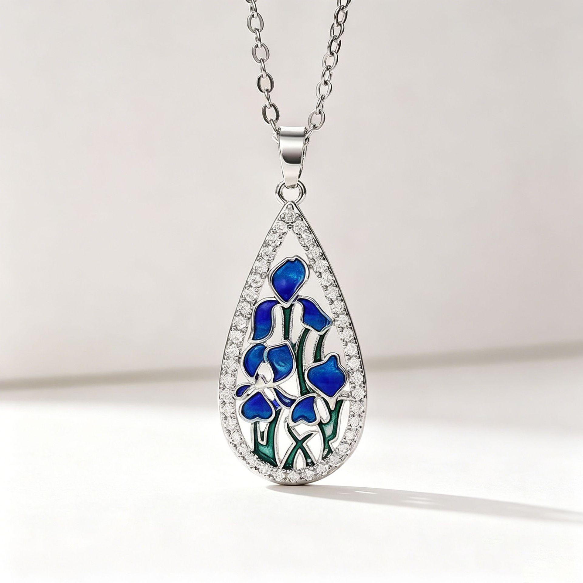 Yanbai Floral Enamel Pendant Necklace: European & American Pastoral Style, Handmade for Birthday Parties & Banquets серебряный